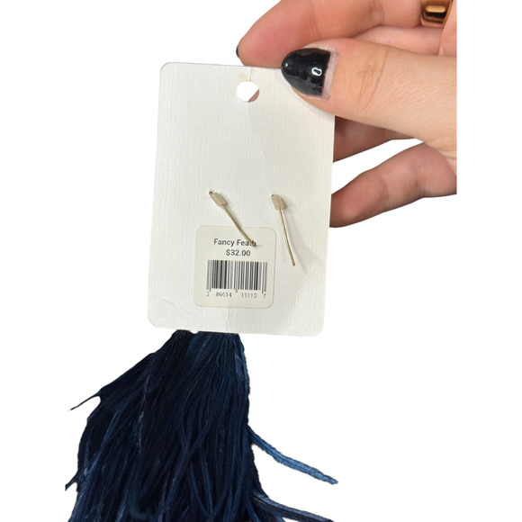 Women's LULUBELLES Blue Gold Feather Dangle Earrings - Picture 5 of 5